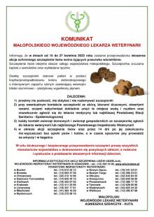 Komunikat Wojewódzkiego Lekarza Weterynarii w sprawie szczepień ochronnych lisów przeciwko wściekliźnie